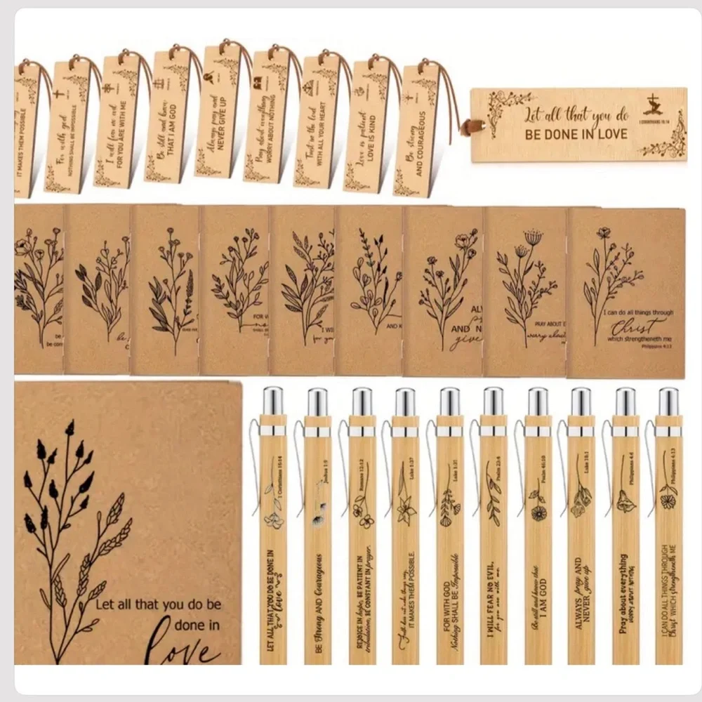 10 Gift Set-Christian scripture notepad,bamboo pen & bamboo bookmark. Gift Sets